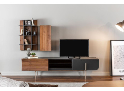 TV cabinet lowboard tv stand shelves sideboard wood modern brown living room