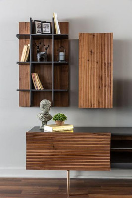 TV cabinet lowboard tv stand shelves sideboard wood modern brown living room