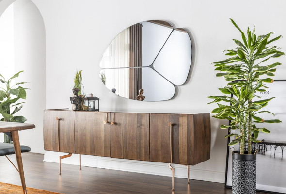 Sideboard Chest of drawers Sideboard Mirror Wood Brown Sideboard Cabinets Set 2pcs.
