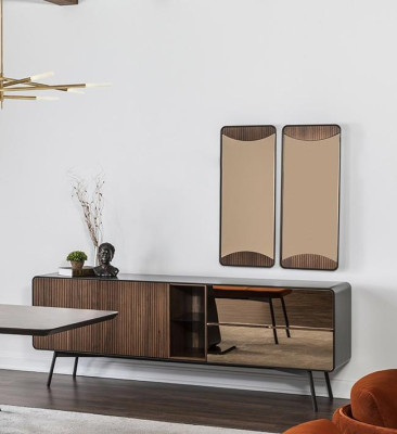 Sideboard Chest of drawers Sideboard Mirror Wood Modern Brown Set Suite