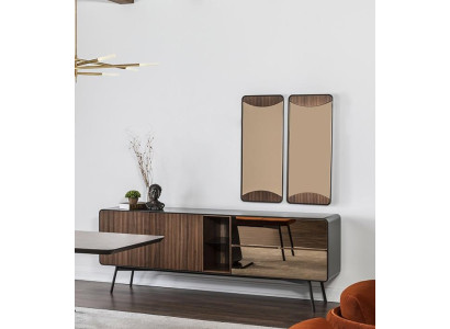 Sideboard Chest of drawers Sideboard Mirror Wood Modern Brown Set Suite