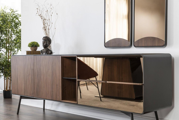 Sideboard Chest of drawers Sideboard Mirror Wood Modern Brown Set Suite