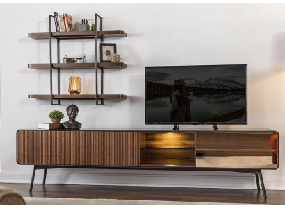 TV cabinet lowboard tv stand shelves sideboard living room wood brown modern