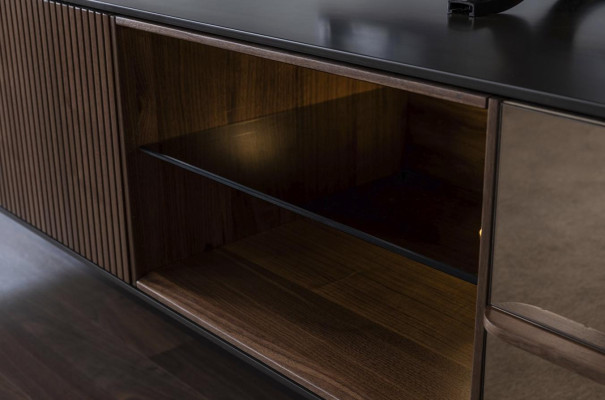 TV cabinet lowboard tv stand shelves sideboard living room wood brown modern