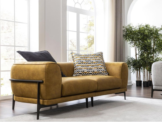 Modern Two-seater Sofa 2 Seater Sofas Modern Yellow Imitation leather Couch Design