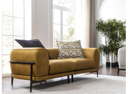 Modern Two-seater Sofa 2 Seater Sofas Modern Yellow Imitation leather Couch Design