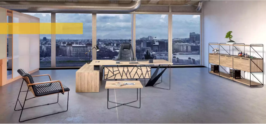 Corner desk Coffee table Filing cabinet Study room Modern Brown Wood