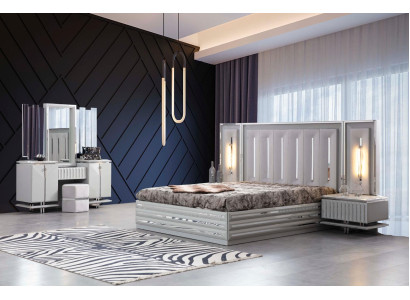 Luxury bedroom set 4 pieces. Bed + 2x Bedside table Chest of drawers Modern Design Beds