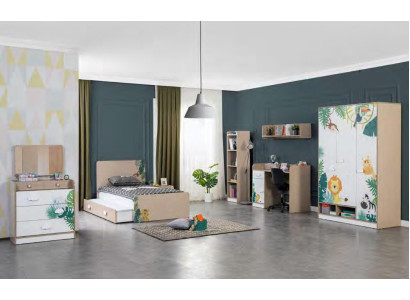 Bedroom Childrens room Set Bed Desk Wardrobe Wood Furniture 5pcs