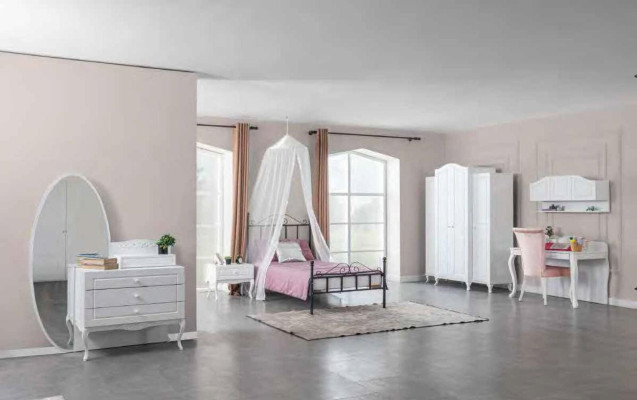Four Poster Bed Metal Bed Bedroom Set Bedside table White Furniture Bedroom 2pcs
