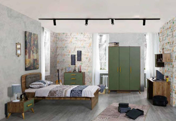 Youth room Childrens room Complete single bed Wardrobe Chest of drawers Design 5pcs
