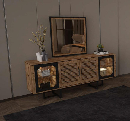 Loft Sideboard with Mirror Living room xxl big Wood Chests of drawers Furniture Wardrobe new