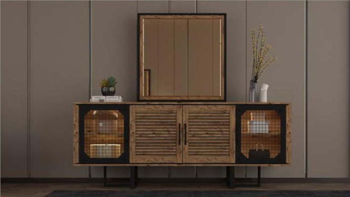 Loft Sideboard with Mirror Living room xxl big Wood Chests of drawers Furniture Wardrobe new
