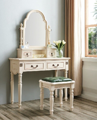 Set dressing table cosmetic table dressing table with mirror and stool wood 2 pieces.