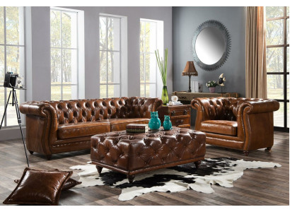 Vintage Chesterfield Sofa set Couch Upholstery Sofa Leather 3+1 Seater Set 2pcs.