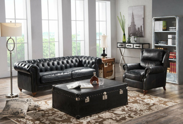 Luxury Chesterfield Sofa set 3+1 Seat Coffee table 4-piece Set Sofa Leather