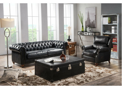 Luxury Chesterfield Sofa set 3+1 Seat Coffee table 4-piece Set Sofa Leather