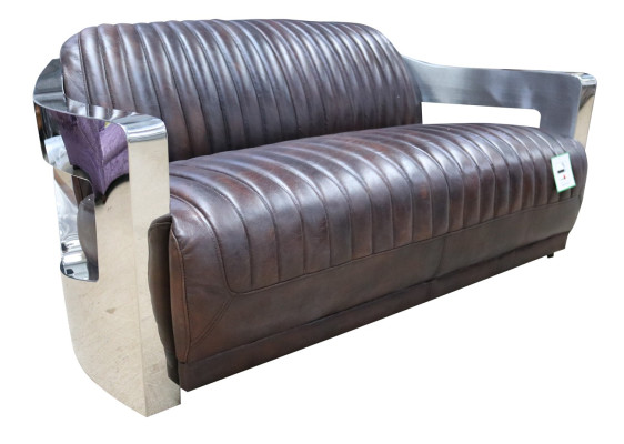 Vintage leather sofa aluminum couches sofa three-seater genuine leather sofas couch silver
