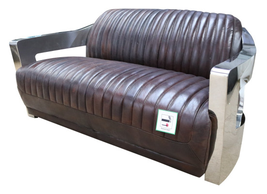 Vintage leather sofa aluminum couches sofa three-seater genuine leather sofas couch silver