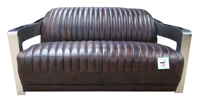 Vintage leather sofa aluminum couches sofa three-seater genuine leather sofas couch silver