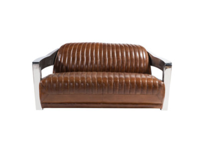 Genuine leather sofa leather design sofa 3-seater vintage couch aluminum metal