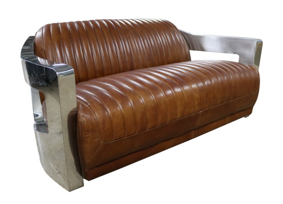 Sofa Vintage 2-Seater Leather Sofa in Retro Style Genuine leather Aluminum Rivets Furniture