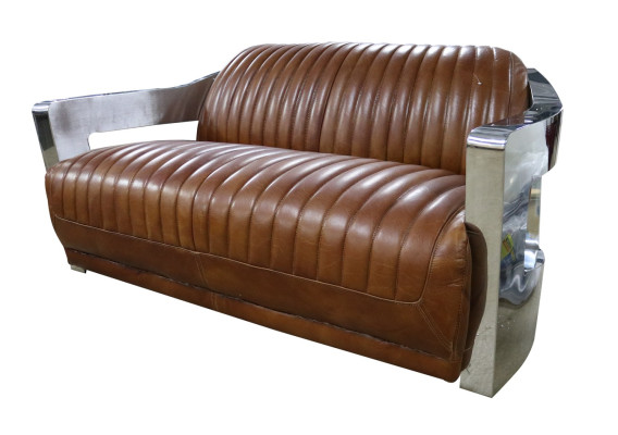Sofa Vintage 2-Seater Leather Sofa in Retro Style Genuine leather Aluminum Rivets Furniture