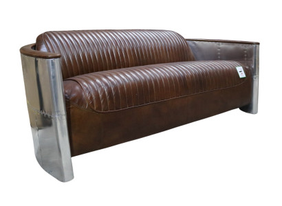 Genuine leather sofa leather designs sofa 3-seater vintage couch aluminum aircraft metal