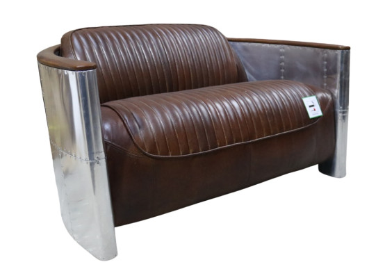 Genuine leather aluminum sofa 2-seater vintage leather furniture leather sofa club sofa couch