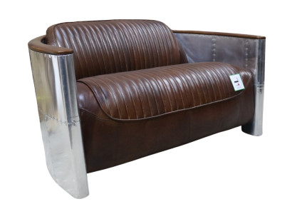 Genuine leather aluminum sofa 2-seater vintage leather furniture leather sofa club sofa couch