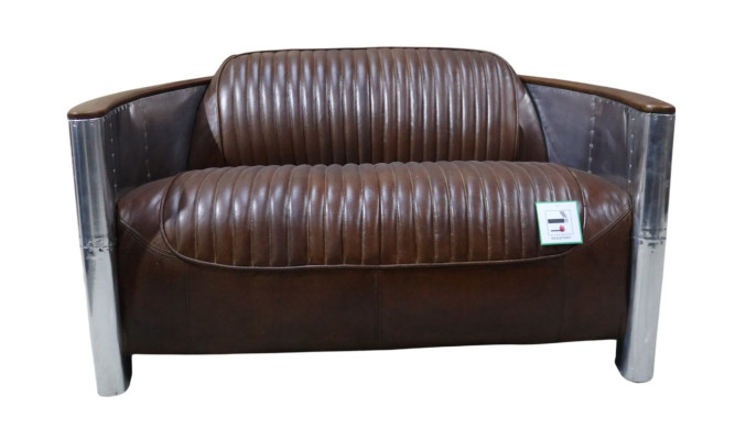 Genuine leather aluminum sofa 2-seater vintage leather furniture leather sofa club sofa couch