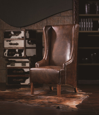Genuine leather relaxation chair Vintage Cigar leather chair Armchair Leather wing chair TV