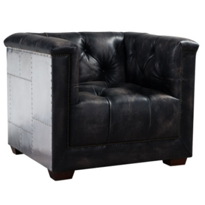 Armchair Black Genuine leather leather armchair aircraft design aviator armchair