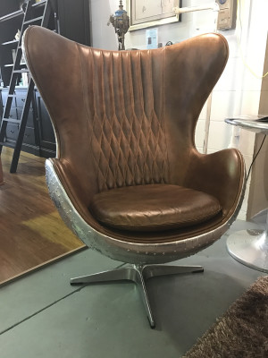 Eggchair Leather Brown Metal Silver Wing Chair Egg Chair Flieger Club