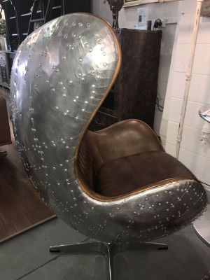 Eggchair Leather Brown Metal Silver Wing Chair Egg Chair Flieger Club