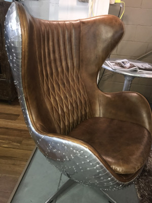 Eggchair Leather Brown Metal Silver Wing Chair Egg Chair Flieger Club