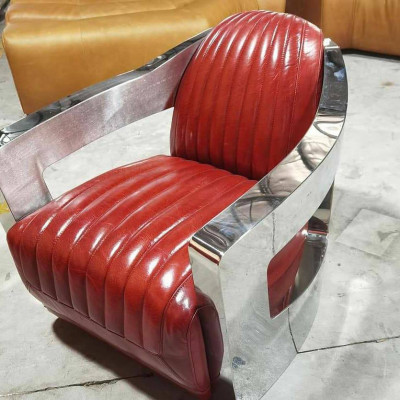 Aircraft Vintage Leather Chair Red Genuine leather Retro Armchair Design Club Chair