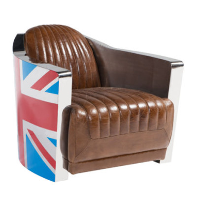 Union Jack Aviator Retro Club Chair Brown Leather Vintage Armchair Furniture