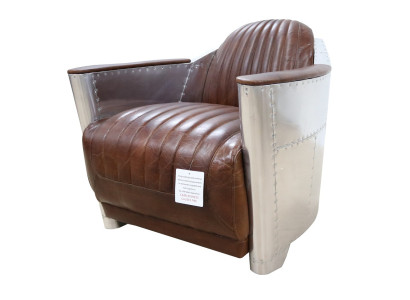 Club Armchair in Aviator Style Lounge Design Chrome Art Deco Leather Cocktail