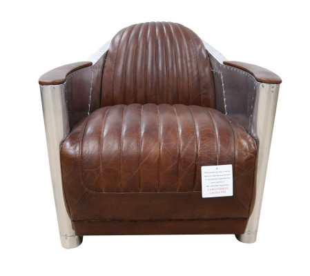 Club Armchair in Aviator Style Lounge Design Chrome Art Deco Leather Cocktail