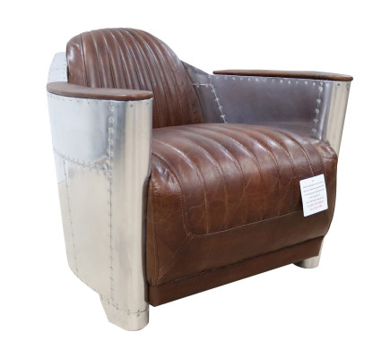 Club Armchair in Aviator Style Lounge Design Chrome Art Deco Leather Cocktail