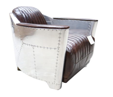 Genuine leather design vintage chrome chair design armchair aircraft aviator leather