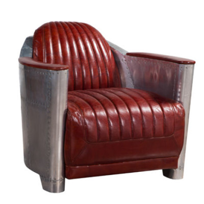 Sofa Armchair Genuine leather Couch club Lounge Retro Aviator Vintage Aluminum Airplane