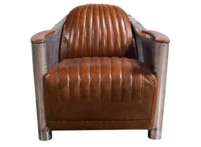 Armchair Genuine leather Couch Sofa club Lounge Retro Aviator Vintage Aluminum Airplane
