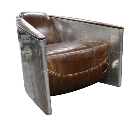 Aviator Sofa Armchair Genuine leather Couch club Lounge Vintage Aluminum Airplane Retro