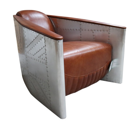 Sofa Armchair Genuine leather Couch club Lounge Aviator Vintage Aluminum Airplane Retro