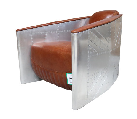 Sofa Armchair Genuine leather Couch club Lounge Aviator Vintage Aluminum Airplane Retro