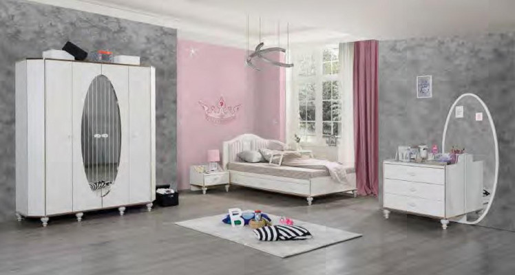 Furniture Youth Room Set Bed Wardrobe Bedside table Chest of drawers with Mirror 4pcs