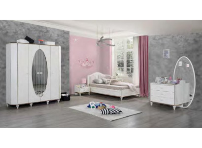 Furniture Youth Room Set Bed Wardrobe Bedside table Chest of drawers with Mirror 4pcs