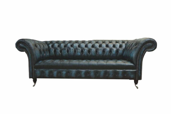 Classic r 3 Seat Couch Upholstery Seat Chesterfield Textile Leather Blue